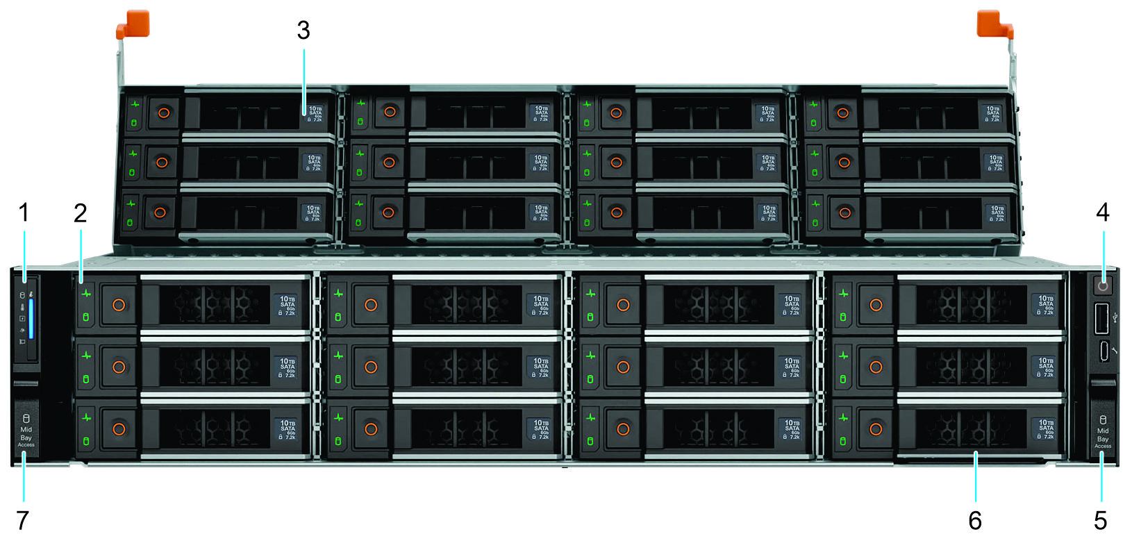 Front view of the system of Dell PowerEdge R760xd2